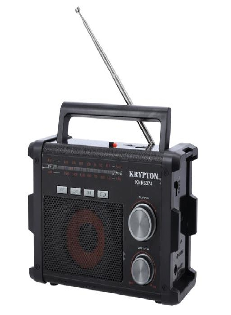 راديو كريبتون محمول متعدد الوظائف قابل لإعادة الشحن بلوتوث يو اس بي راديو LED خفيفة الوزن اسود KNR6374