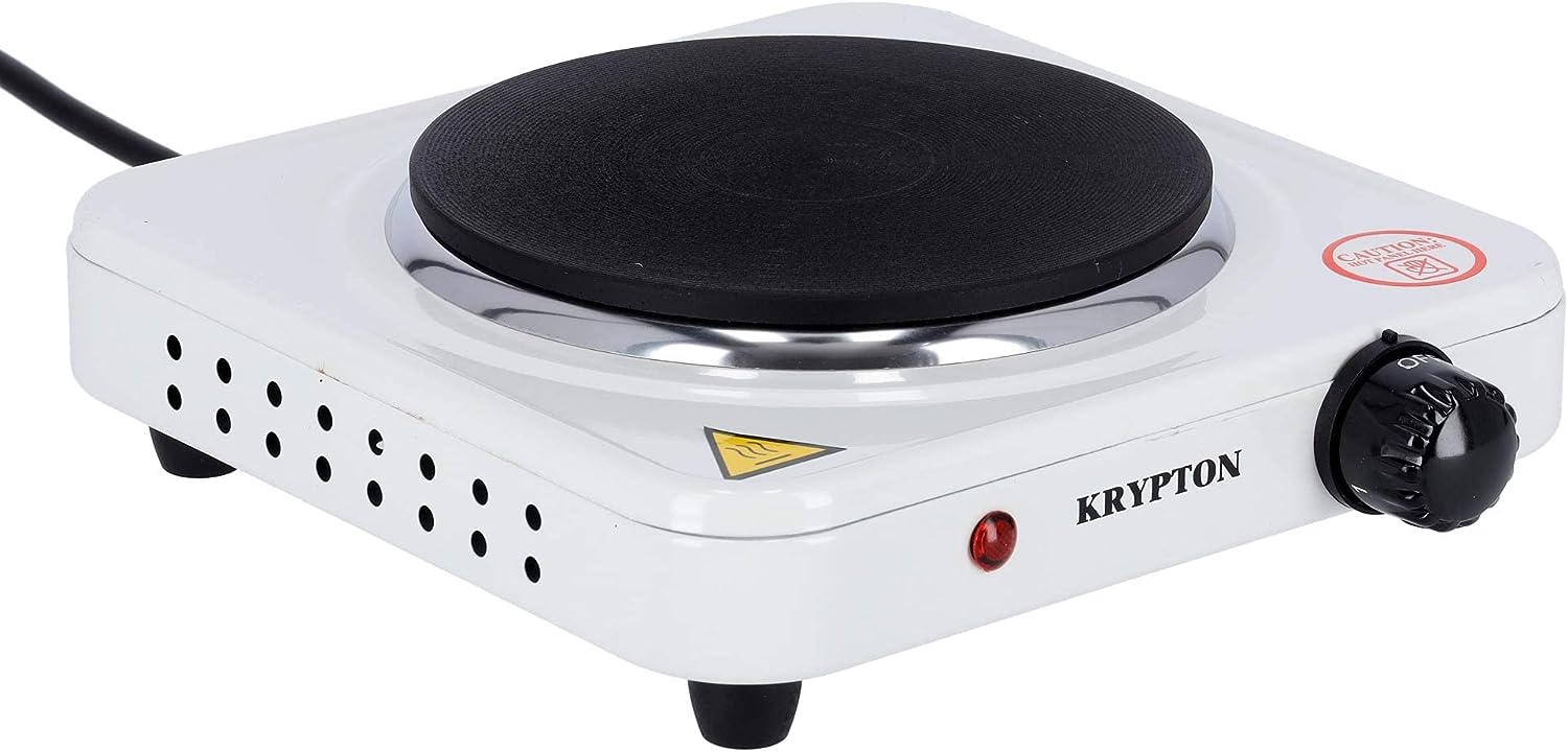 Krypton Single Electric Hot Plate, 1000 Watts, White-KNHP5305