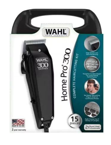 WAHL Home Pro 300 Series Hair Cutting Kit , Corded Hair Clipper for men , 8 Combs , Durable motor, precision self-sharpening blades , Black, 09247-1337/American made