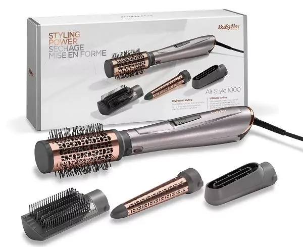 Babyliss Air Styler, 1000 Watt, 2 Heat Settings with Cool Setting and 4 Attachments - AS136SDE