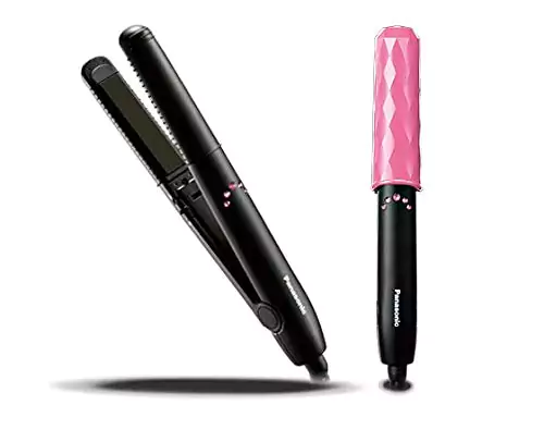 Panasonic Compact Portable Hair Straightener, Smooth Sliding Ceramic Plate Black/Pink 23.5cm -EH-HV11