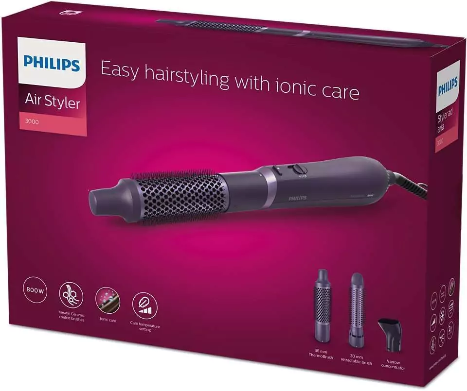 AirStyler 2-in-1 Dryer & Styler, 800W, 3 Attachments, 3 Settings, Cool (Low Speed), Care (High Speed), Drying Nozzle, Keratin Ceramic Barrel, Philips BHA305/03