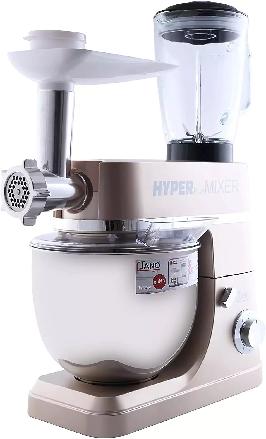 Electric stand mixer Hyper Plus 5 in 1 from Al Saif, with a bowl capacity of 7 liters, 1200 watts, golden color E02216
