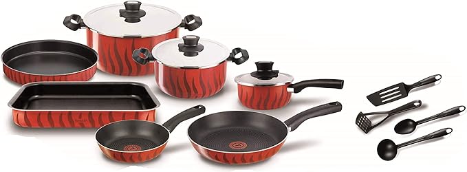 TEFAL Tempo 14 Pcs Cooking Set, Non-Stick Red, C5489382 made in France