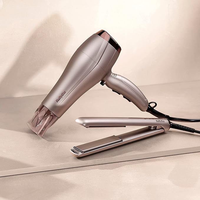 BaByliss Hair Dryer, 2300W, Straightener 1000W, Ionic Frizz Control, Tourmaline Ceramic Technology Removable Rear Filter, 5514PSDE, Gold