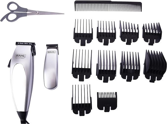 Wahl Deluxe Hair Clipper with 18 Silver and Black 19-Piece Attachments 79305-1337 Two Years Warranty