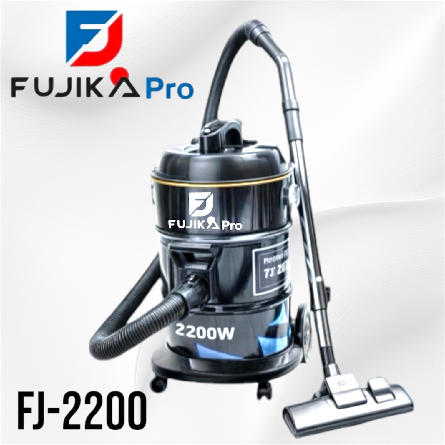 Fujika Barrel Vacuum Cleaner with Powerful Suction and Blowing Function, Rust-Resistant Metal Body, 21L 2200W (FJ-2200) Black/Blue