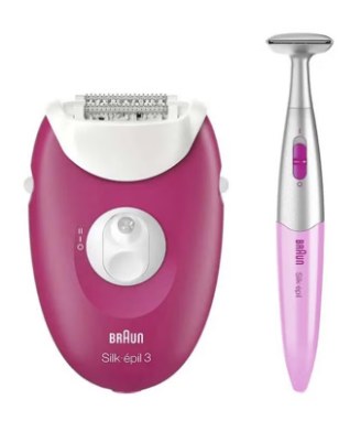 BRAUN Silk-Epil-3 3420 Corded Epilator With Trimmer Pink/White