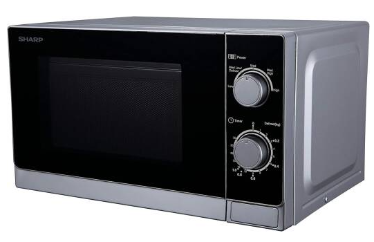 Sharp 20 Liter 800 Watts Black Finished Door Microwave Oven with Defrost Function Size (L x W x H) 45 x 25 x 35 cm R-20CT(S) Silver