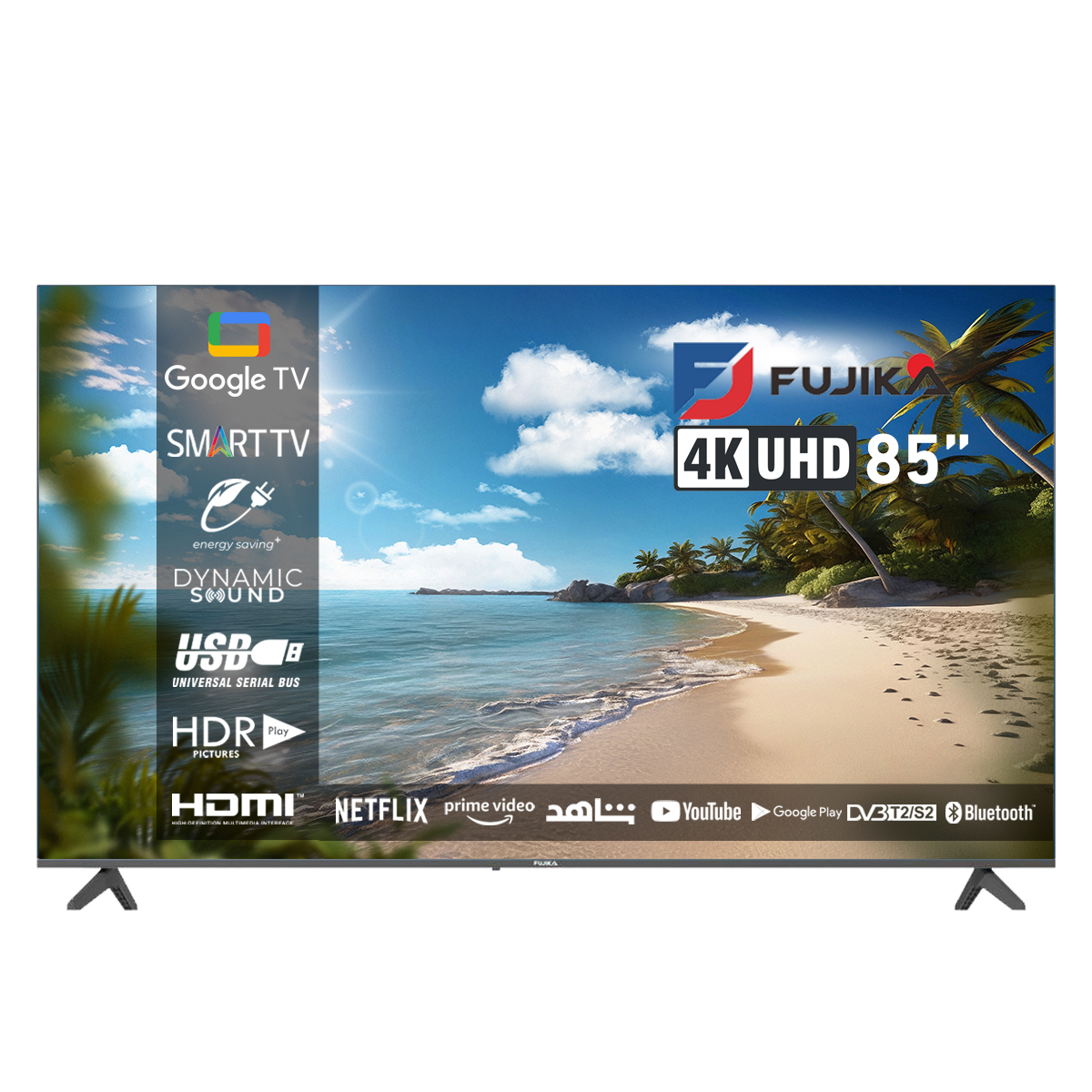 شاشة تلفزيون فوجيكا 85 بوصة UHD 4K ذكية بنظام Google TV – موديل FJK-85GK